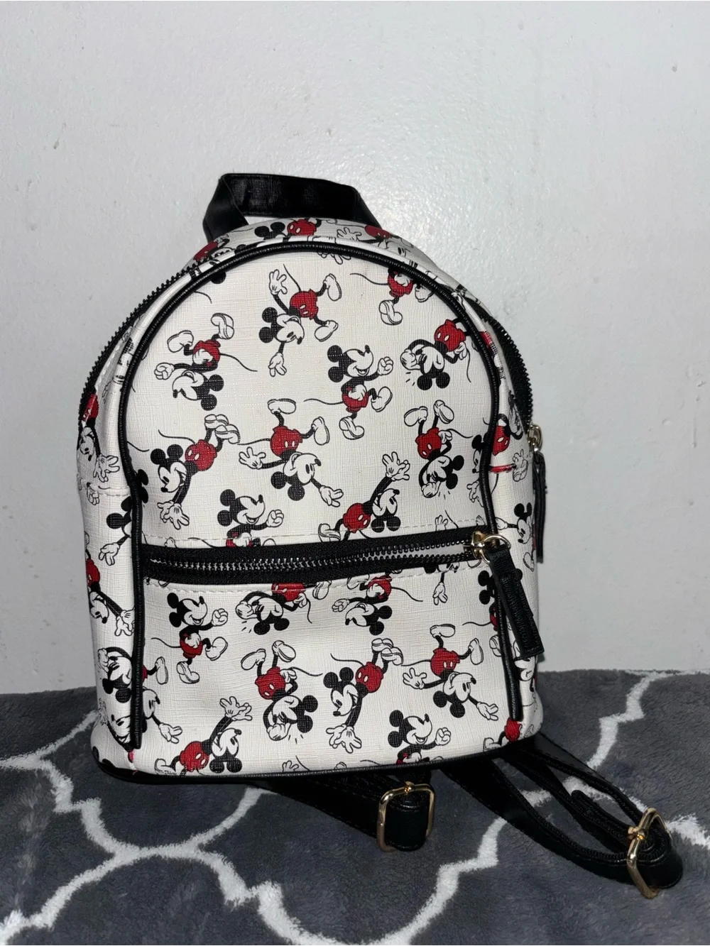 Disney Mini Backpack in White with Red and Black Mickey Print